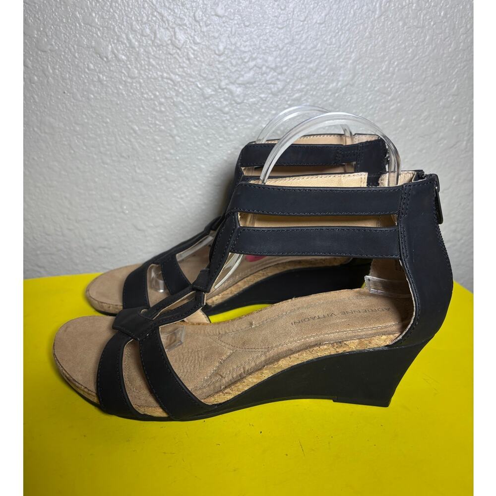 Adrienne Vittadini Black Women's Trilden Strappy Wedge Sandals size 10 NWOT